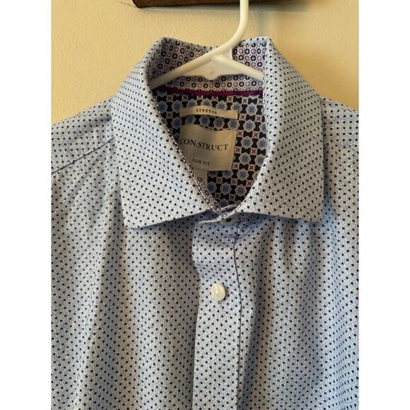 Construct Mens Size 15.5/32-33 Blue Long Sleeve Button Front Shirt Dotted Slim - Picture 2 of 4